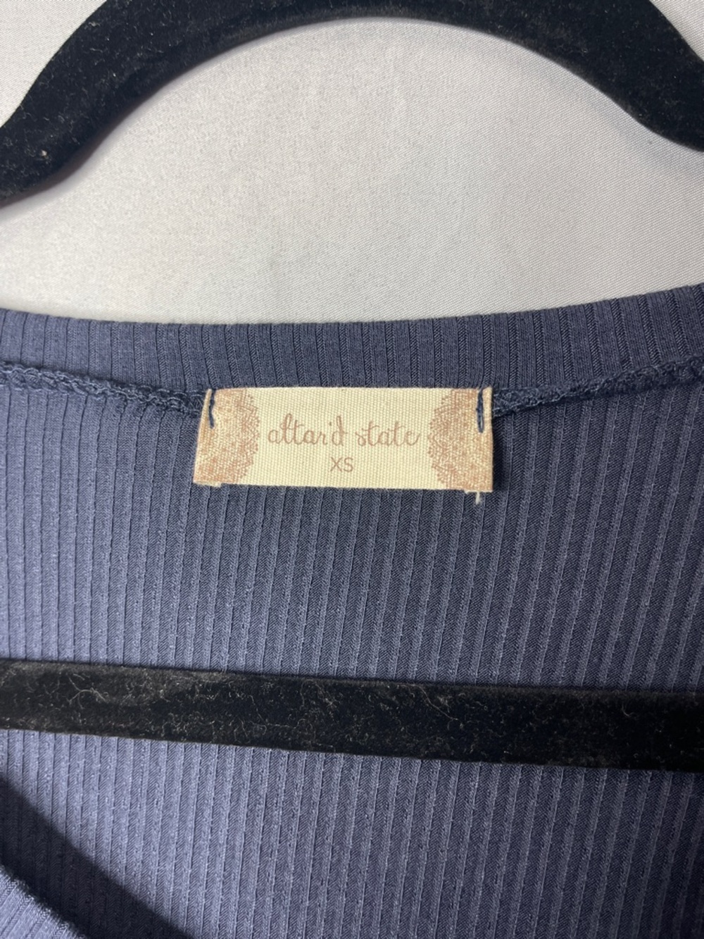 Altar'd State Slate Blue Ribbed V‑Neck Bell Sleeve Top - Picture 2 of 5